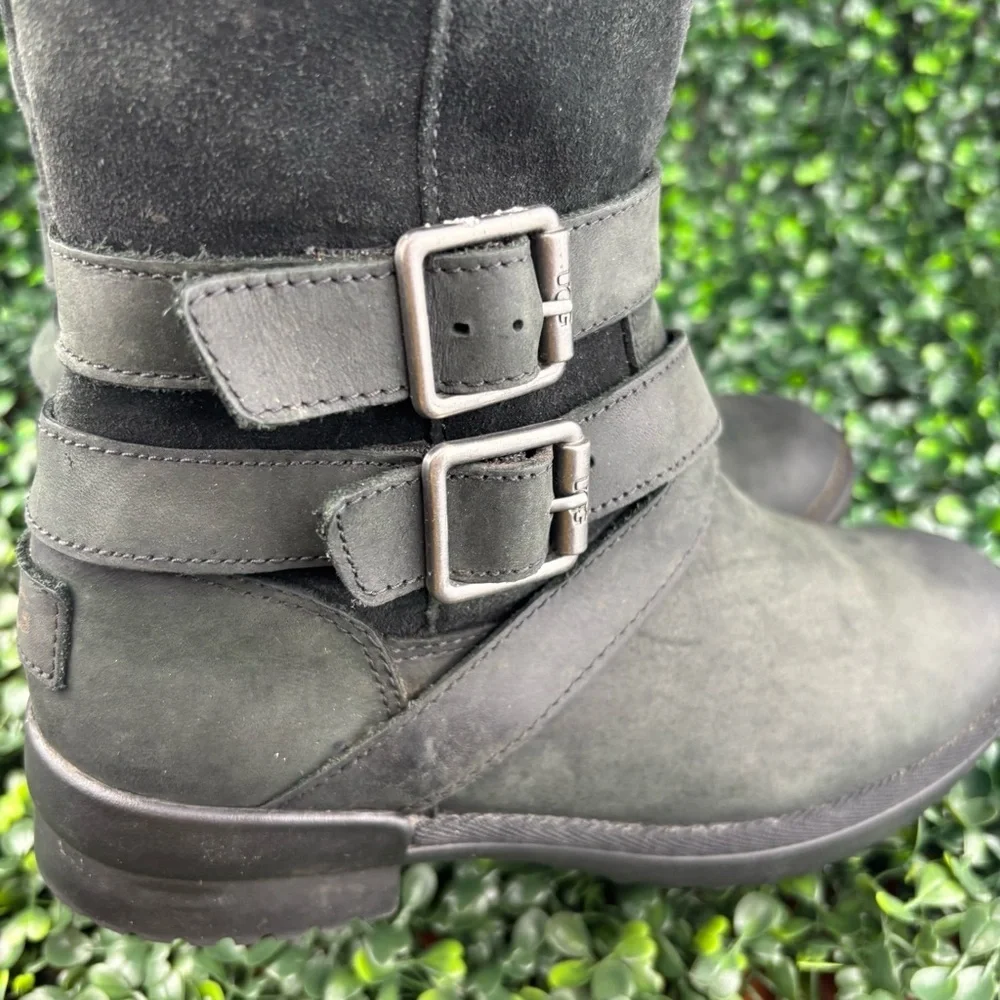 UGG LORNA BLACK SUEDE DOBLE BUCKLE STRAPS BOOTS SIZE 5.5 Woman